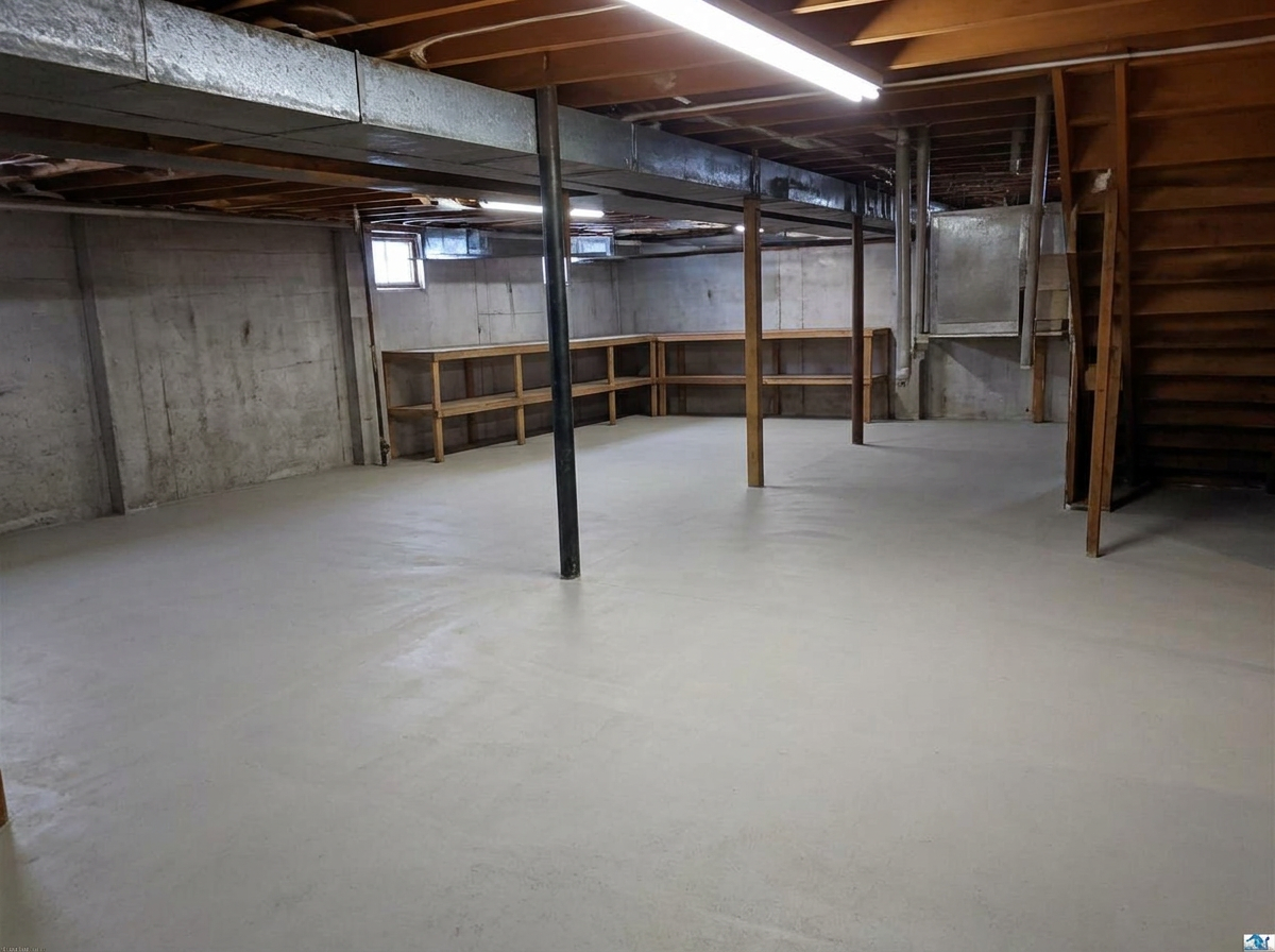 The same basement emptied with a clean concrete floor